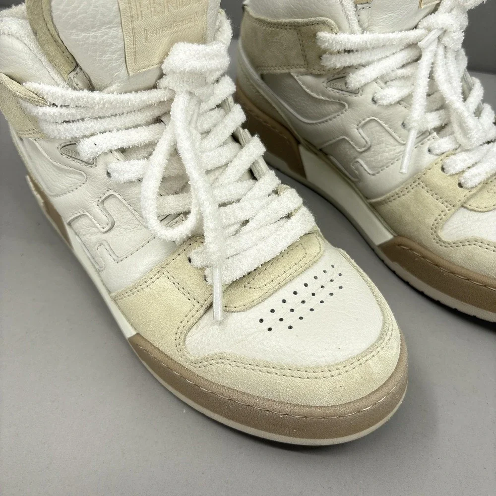 Fendi Shoes Sneakers Womens Size 6 Beige Cream Match High Top Made Italy 8E8358 - Picture 3 of 16